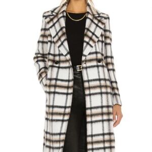 Mackage Plaid Trench Coat - Black, White, Tan